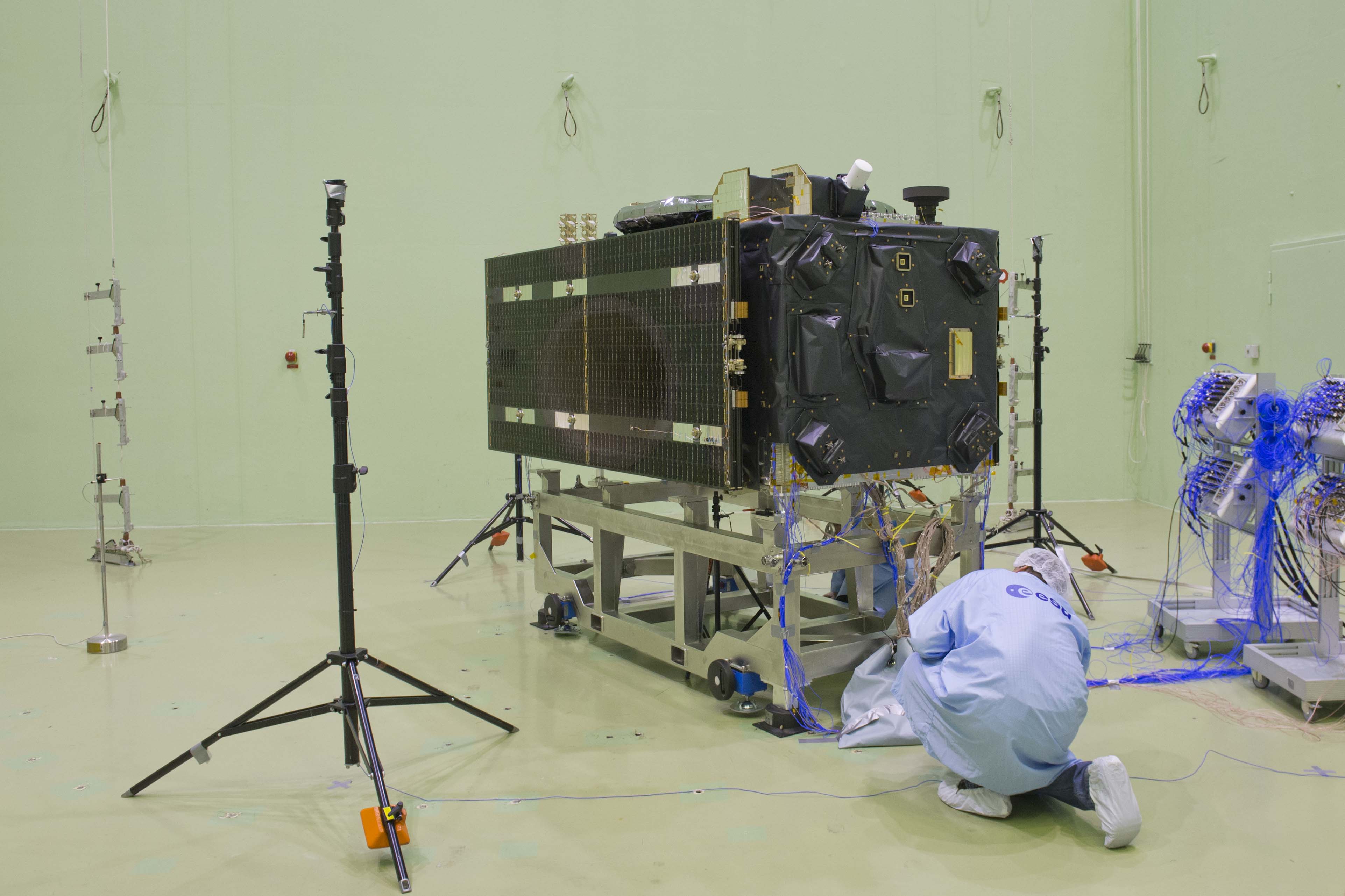 Galileo satellite in LEAF for acoustic testing.jpg